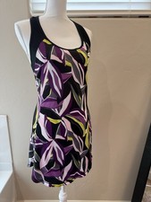 Lotto Women's Regular Tennis Dress Purple Black Yellow Leaf Print Size L