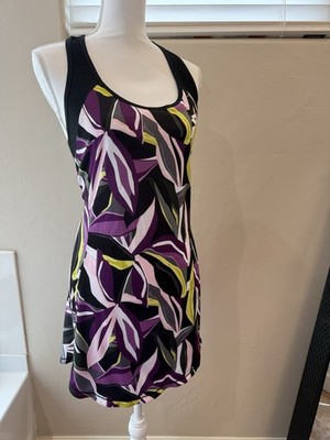 Lotto Women's Regular Tennis Dress Purple Black Yellow Leaf Print Size L