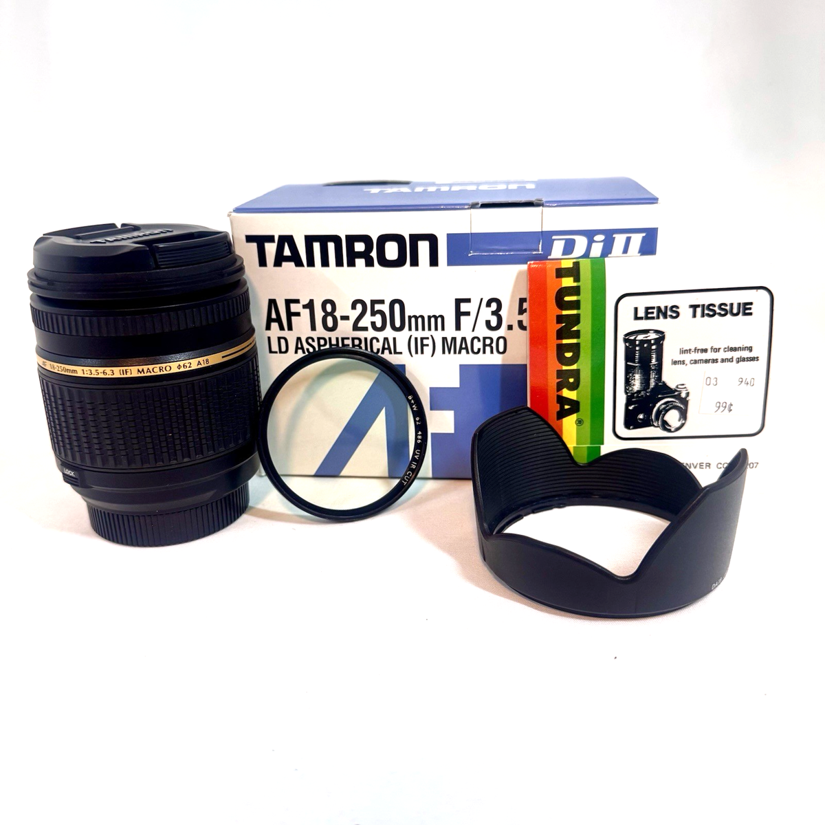 Tamron AF18-250mm F 3.5-6.3 Zoom Lens Nikon Mount Hood UV 62 