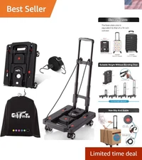 Lightweight Folding Hand Truck with 4 Swivel Wheels - Adjustable Height Dolly