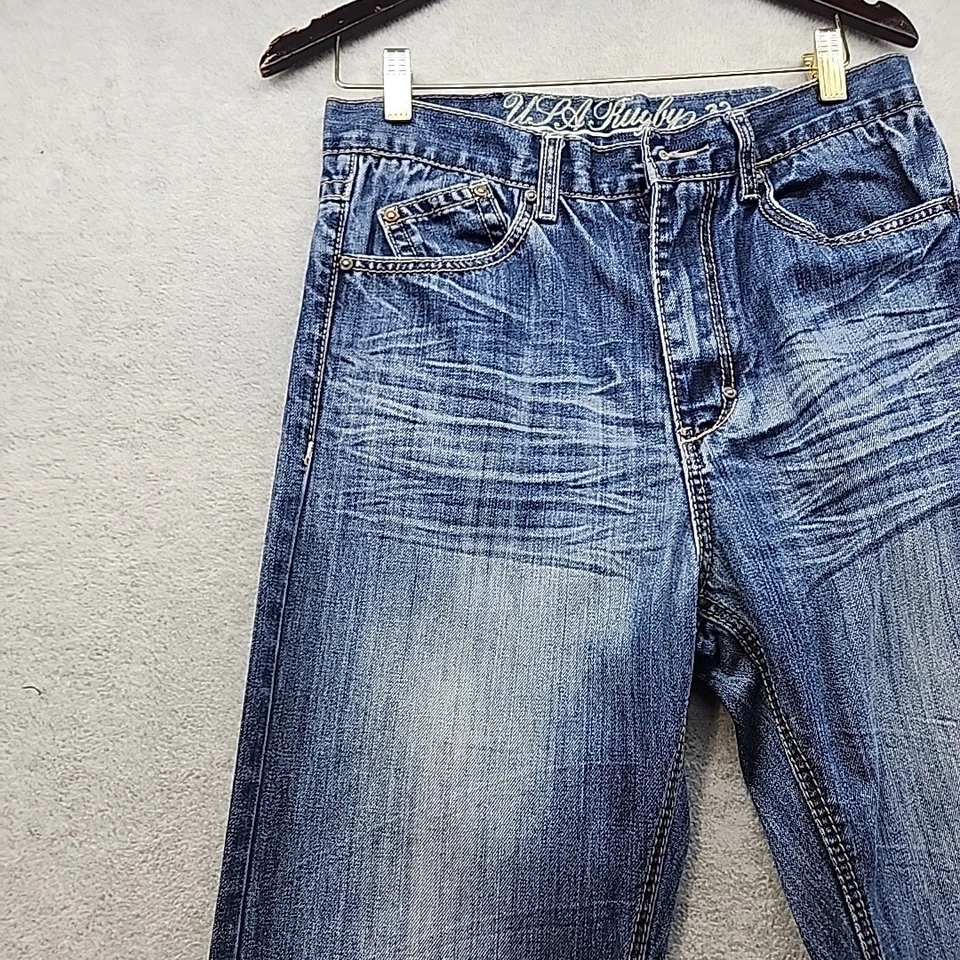 Pantalones de mezclilla de rugby de EE. UU. talla 32 lavado oscuro botón delantero no incluidos Foto 4 de 4