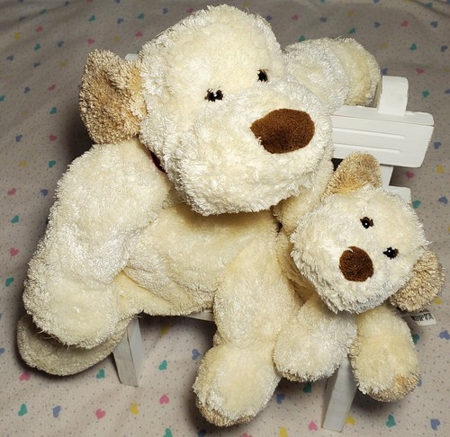 2er Set Marks & Spencer Floppy Creme Welpen Hunde Knochen Halsband Stofftiere Mama & Welpe - Bild 2 von 21