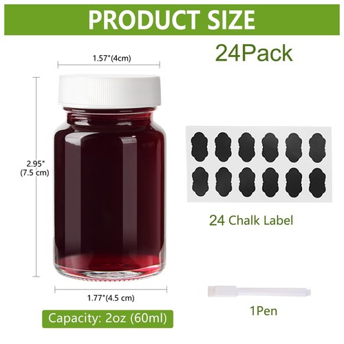 Small Glass Bottles Set2oz with Lids24 PackReusable Jars for Juicing - Picture 2 of 7