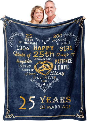 Gifts for 25Th Anniversary Blanket, 25Th Silver Wedding Anniversary Couple Gifts - Picture 10 of 12