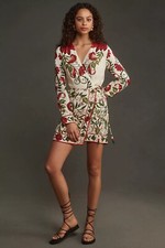 New Anthropologie Farm Rio Long-Sleeve Printed Wrap Mini Dress Size Large
