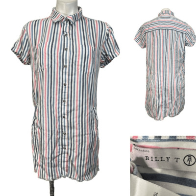 Billy T shirt dress size M pink multicolor striped short sleeve cotton casual