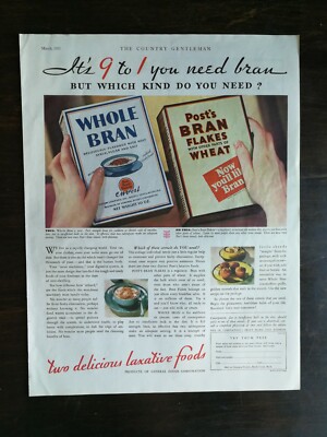 Vintage 1931 Whole Bran & Post Bran Flakes Full Page Color Ad