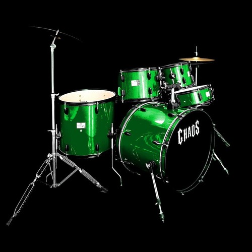 BEGINNER DRUM KIT SET CHAOS CATALYST GREEN 5 PIECE WITH CYMBALS STOOL PEDALS - Picture 2 of 13