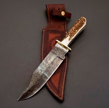 Custom Made Hand Forged Jim BOWIE Museum Replica In Stag Handle  hammer marks