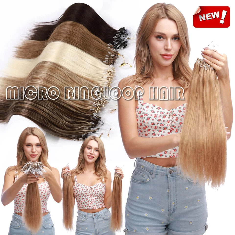 14"-24" THICK Russian Human Remy Loop Micro Ring Tips Beads Hair Extensions 200S - Image 2 of 4