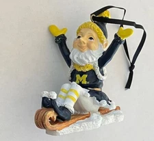 NCAA Michigan Wolverines Elf On Sled Christmas Tree Ornament Decoration Go Blue