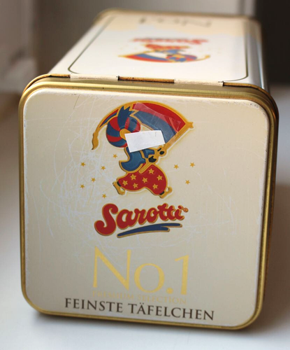Blechdose Sarotti Feinste Täfelchen No1 Schokolade vor 2004 quadratisch 18cm - Bild 7 von 9