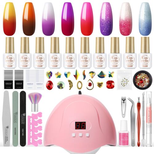 Kit smalto gel con luce UV 8 colori che cambia gel glitter nail art - Foto 1 di 11