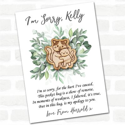 Zwei Katzen kuscheln Blätter Es tut mir leid Entschuldigung personalisiert Geschenk Taschenumarmung