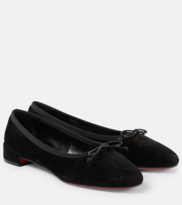 Christian Louboutin Z3518 Sweetie Suede Bow Red Sole Ballerina