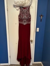 Clarisse Burgundy Prom Dress with See Through Crystal Detailing Back - Size 14
