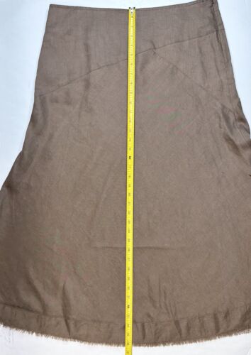 Eddie Bauer Skirt Womens 14 Petite Linen Maxi Brown Side Zip Raw Fray Coastal - Picture 3 of 8