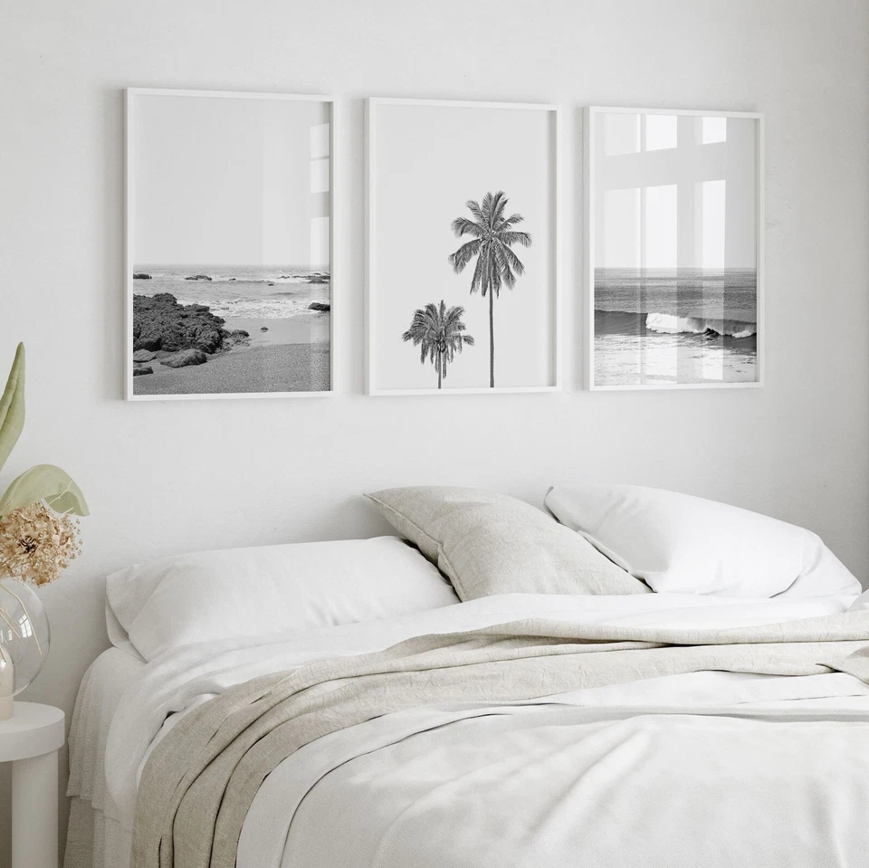 Juego de 3 impresiones artísticas de palmeras de playa costera a juego. Decoración del hogar perfecta Foto 3 de 4