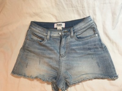 pink high waisted denim shorts