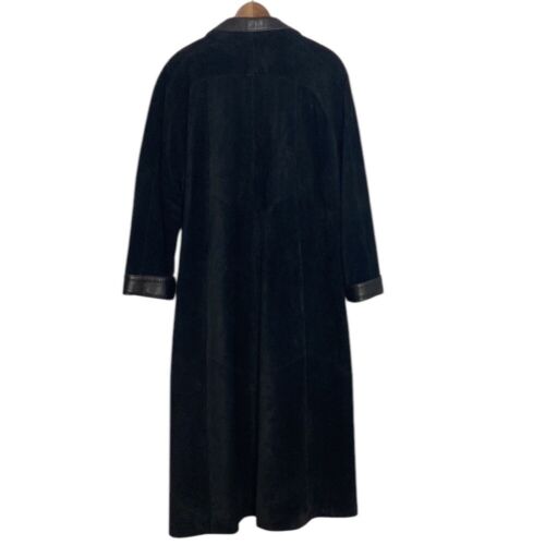 Vintage Suede Coat Womens Medium Black Leather Maxi Chic Long Jacket 80s 90s - Picture 2 of 14