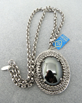 ヴィンテージ WHITING & DAVIS シルバートーン メッシュネックレス Whiting Davis Necklace Pendant Silver Tone Oval Black Stone