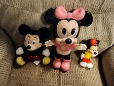 Lot Of 3 Mickey Mouse 6"  Disney Baby Minnie Mouse 11" Rubber Vintage Plush