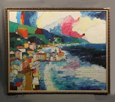 Large Modern Landscape Colorful Coastal View Scenne with Houses Camogli Italy