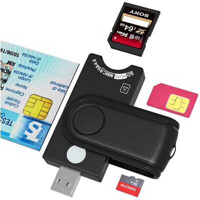 SIM Kartenleser, SmartCard Reader, SDHC, Micro SD, USB, 4-in-1 Kontaktlesegerät