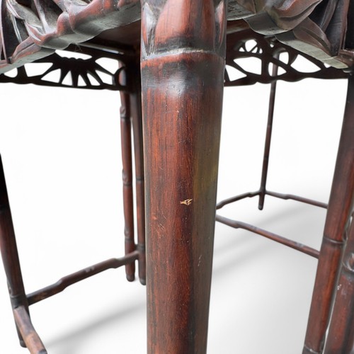 Vintage Solid Rosewood Nesting Tables: Chinese Design, Geometric Border Set of 2 - Picture 7 of 9