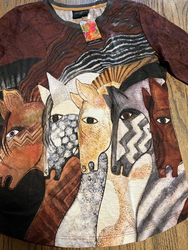 Neu Laurel Burch Horses marokkanische Stuten Langarmshirt Gr. M neu mit Etikett NICHT MEHR VERFÜGBAR - Bild 2 von 4