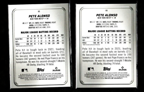 (2) PETE ALONSO 2022 Bowman Platinum #65 Lot New York Mets MINT - Picture 2 of 2