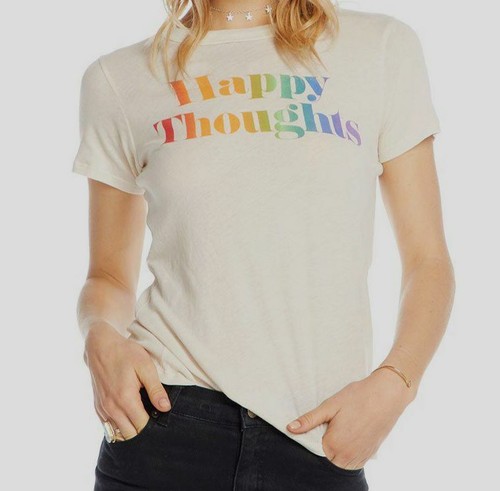 $100 Chaser Women's Beige Crew-Neck Short-Sleeve Happy Thoughts T-Shirt Size L