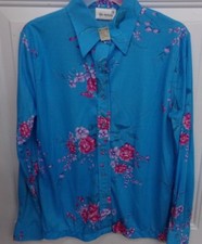 True Vintage Womens Size 38 Blue Floral Blouse 100 Polyester NWT Shirt