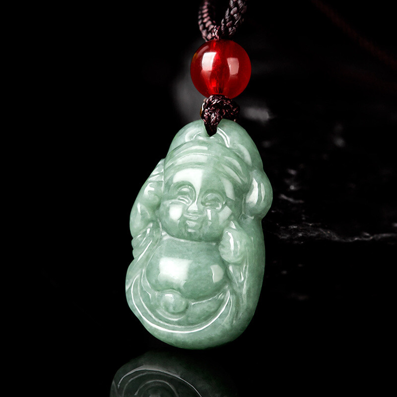 Certified Natural Burma Green Jadeite God of Wealth Pendant