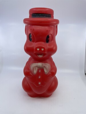Vintage AJ Renz 1964 Red Porky Pig Piggy Bank 18  High Made In Leominster, MA