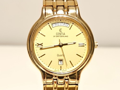 RELOJ DE CUARZO VINTAGE DE LUJO CHAPADO EN ORO PARA HOMBRE DÍA-FECHA "CENTIA DE SUIZA" - Imagen 2 de 15