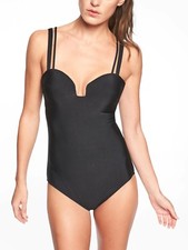 Athleta Aqualuxe Molded Square Plunge One Piece, Black SIZE M    210885 E417
