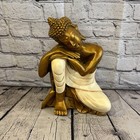 White & Bronze 30cm x 20cm Thai Kneeling Buddha Sitting  Statue Resin Hindu
