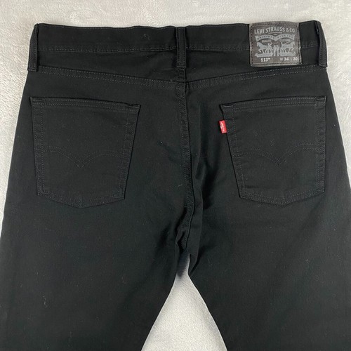Levis 513 Jeans Mens 34x30 Black Slim Straight Stretch Dark Wash American Denim - Picture 4 of 12