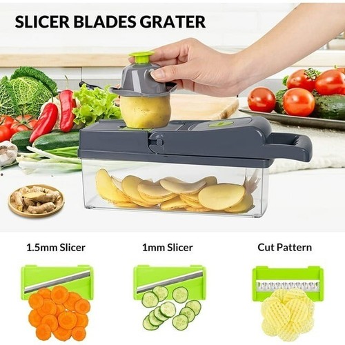 Mandoline Food Chopper Cutter Slicer for Kitchen, 14 in 1 Multifunctional Vegeta - Picture 5 of 9