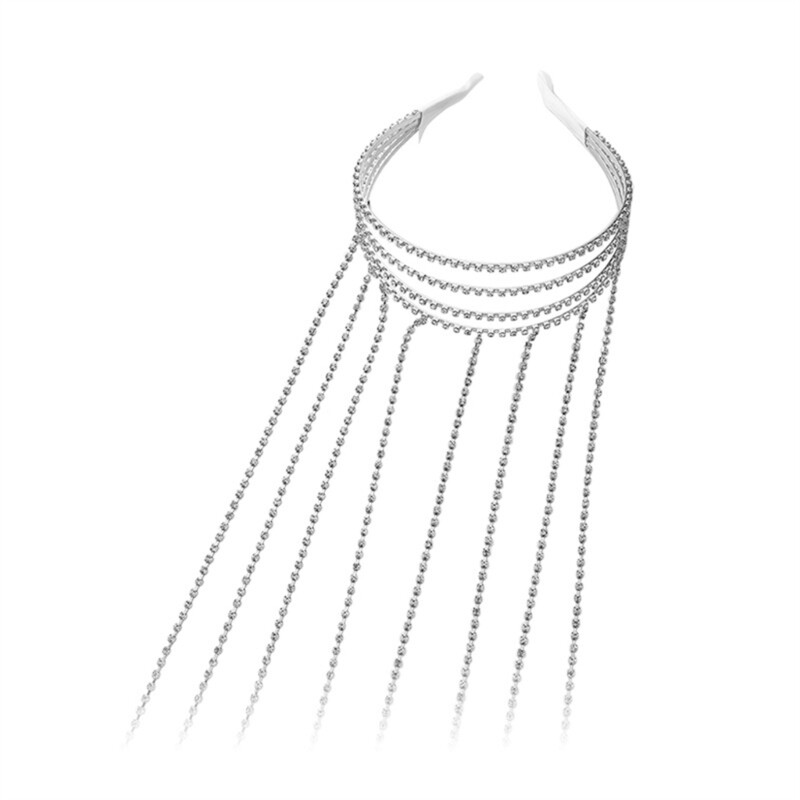 Rhinestone Tassel Headband Bling Hair Chain Rope Headpiece