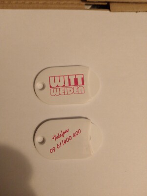 Keyring EKW chip plastic with inscription Witt Weiden Tel. 0961/400 400
