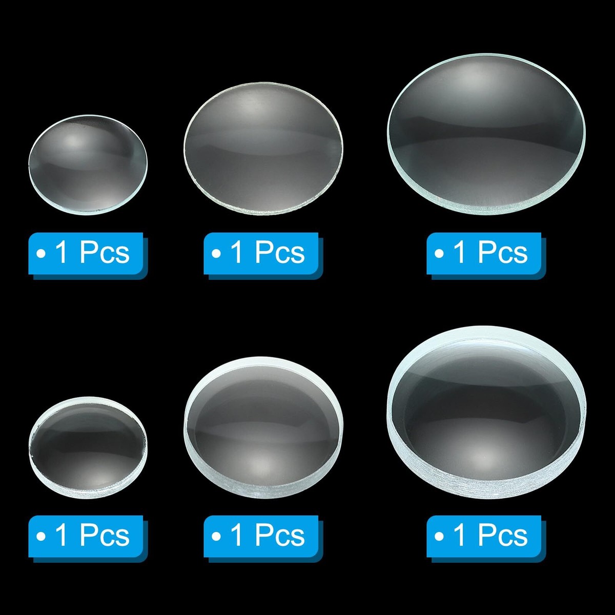6-Pack Glass Convex and Concave Lens 7.5cm 10cm Focal Length
