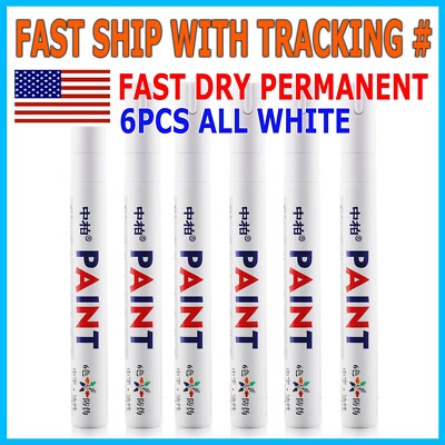 6PC White Paint Pen Marker Waterproof Permanent Car Tire Lettering Rubber Letter
