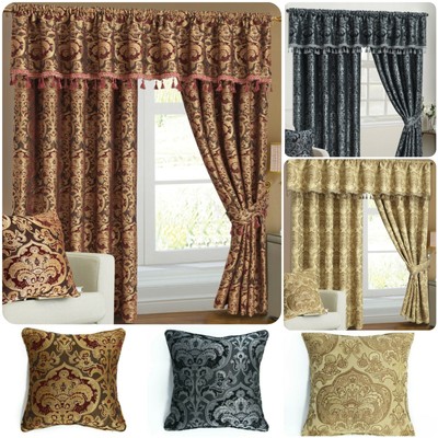 pencil with Tie backs Ready made Curtains Fully Lined jacqaurd floral Pair