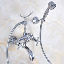 Chrome Brass Bathtub Clawfoot Faucet Mixer Tap Telephone Handheld Shower Qna757