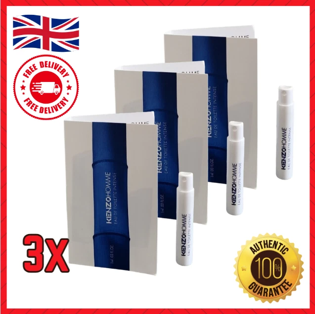 3x KENZO HOMME INTENSE EAU DE TOILETTE Spray 1ml TRAVEL SIZE