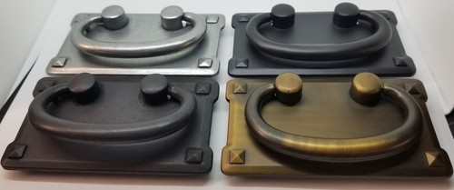PEWTER SILVER DOUBLE Horizontal Mission Style Drawer Pull patina rustic antique - Picture 8 of 9