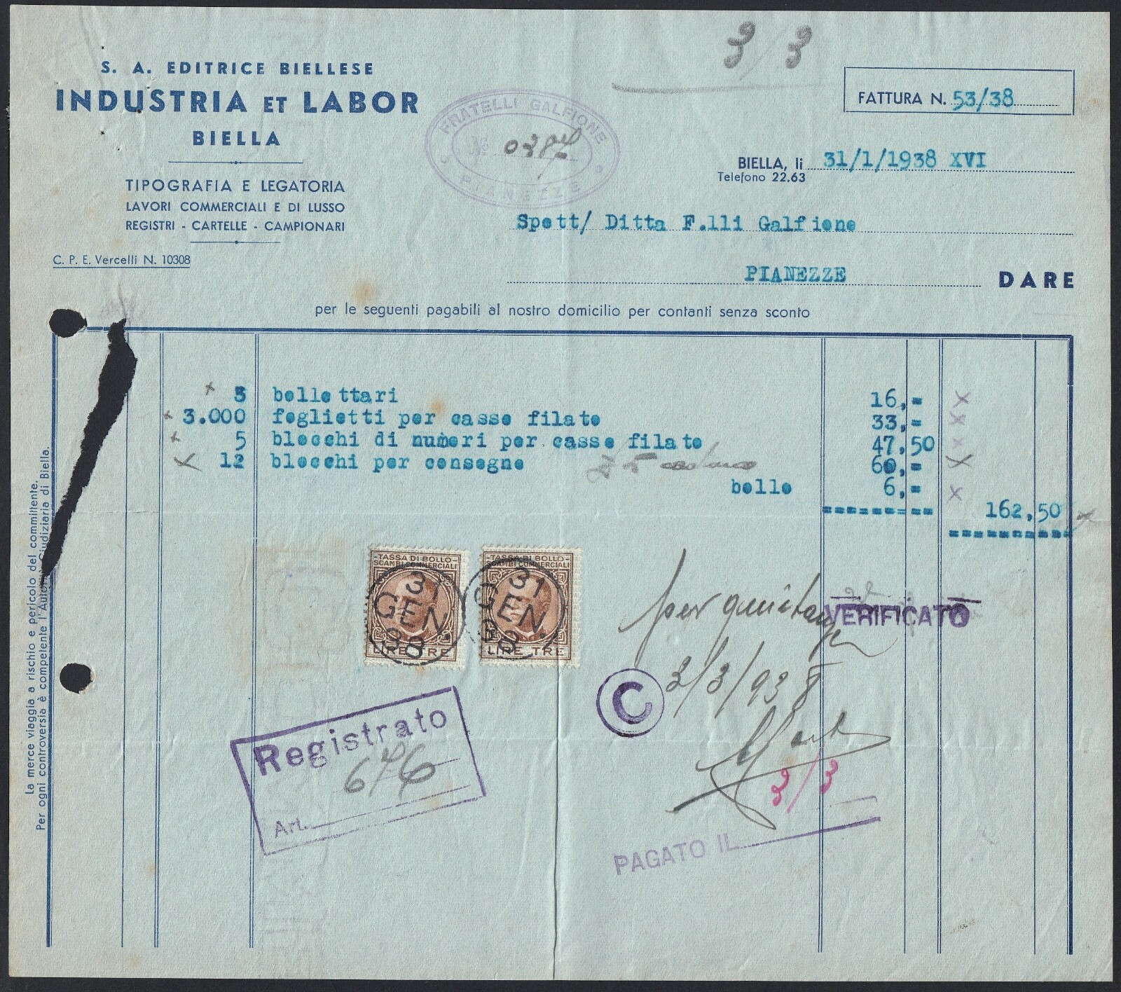 FT0083 Biella 1938 - S.A.Publishing Biellese - Industry Et Labor -  Typography | eBay