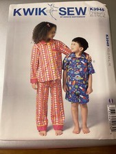 Kwik Sew Pattern K3945 Girls & Boys Pajamas Button Front Tops~Shorts~Pants XS-XL